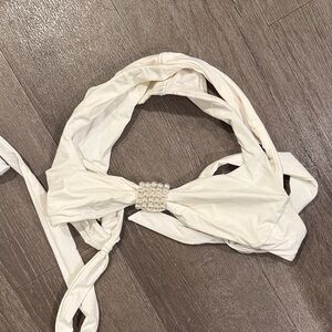 White Swimsuit with Pearl Accent